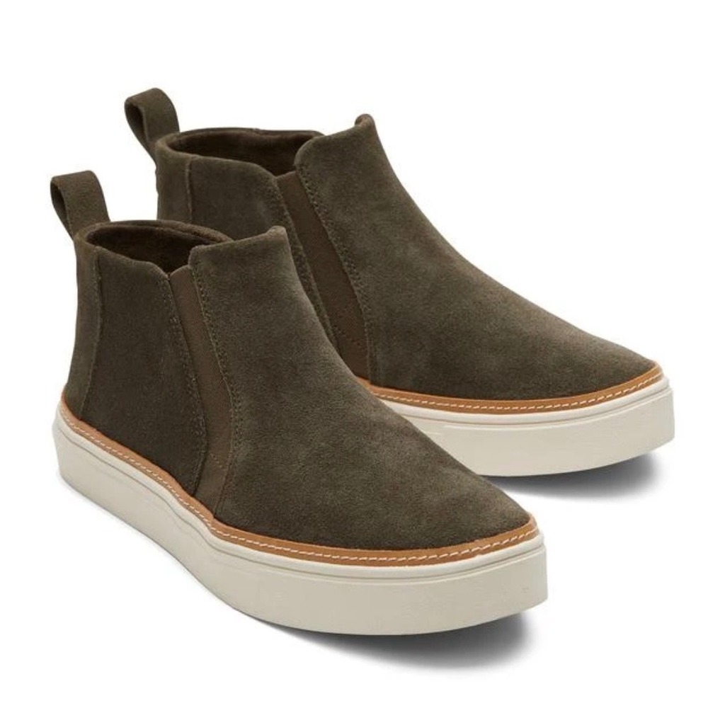 TOMS Bryce Mens Olive Green Suede Mid Top Slip On Sneakers Shoes Size 11 NEW